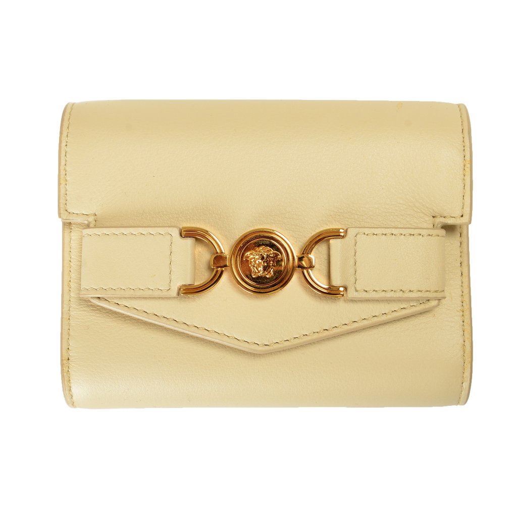 Versace Women's Beige & Silver Medusa 100% Leather Compact Wallet